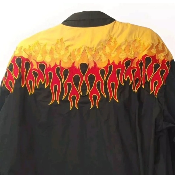 Roper Rockabilly Pearl Snap Shirt Men XL Embroidered Patch Flames Smiley Pockets - Picture 5 of 10